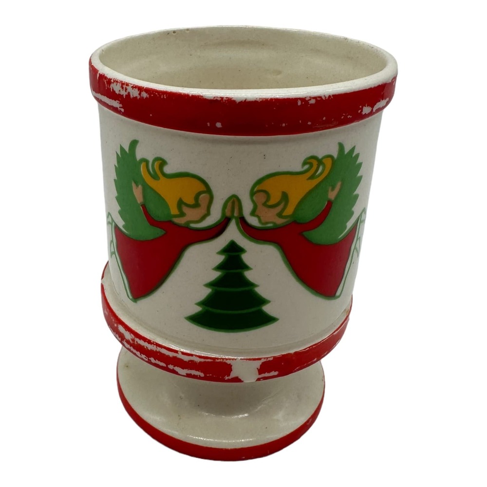 VTG Christmas Votive Candle‎ Holder Lenox Japan Angels Ceramic Trees 3.75" Tall